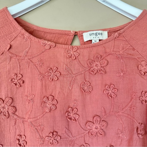 Cottagecore Embroidered Flower Top Tiered Peasant Boho Hippie Women M Dusty Rose - Picture 2 of 10